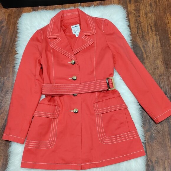 Old Navy Red Lined Button Front Belted Trench Coat Women's Size Large - Picture 2 of 10